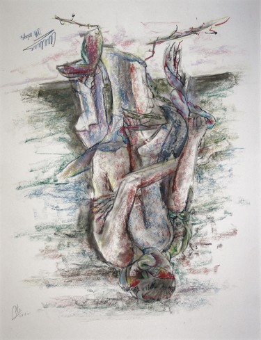 Tekening getiteld "Aware  of the ever-…" door Gerrit Cnossen, Origineel Kunstwerk, Pastel Gemonteerd op Karton