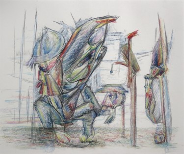 Рисунок под названием "The bodyless clowni…" - Gerrit Cnossen, Подлинное произведение искусства, Пастель Установлен на картон