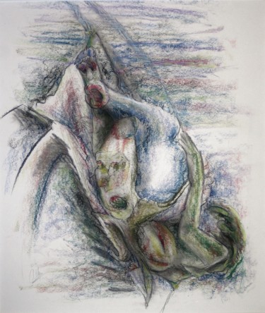 Tekening getiteld "The carrying and un…" door Gerrit Cnossen, Origineel Kunstwerk, Pastel Gemonteerd op Karton