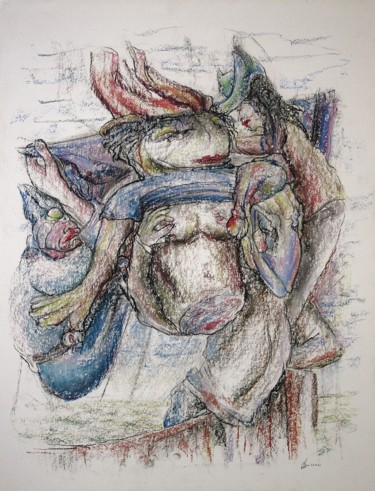 Рисунок под названием "With the woman in t…" - Gerrit Cnossen, Подлинное произведение искусства, Пастель Установлен на картон