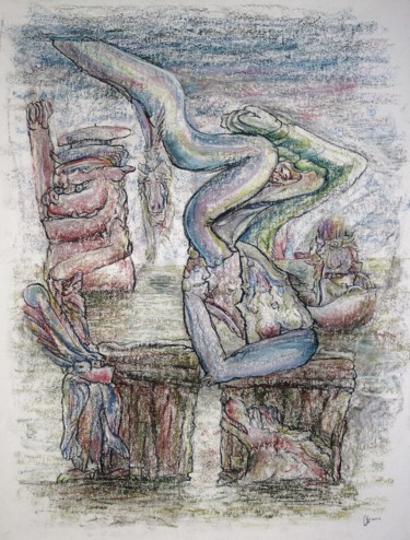 Drawing titled "The nagging claim…" by Gerrit Cnossen, Original Artwork, Pastel Mounted on Cardboard