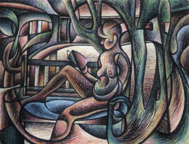 Dessin intitulée "Take a seat on an o…" par Gerrit Cnossen, Œuvre d'art originale, Pastel Monté sur Carton