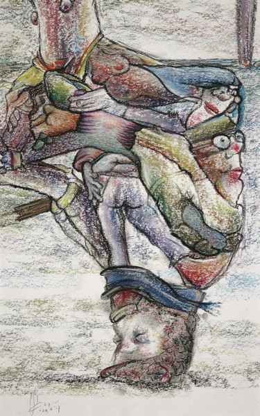 Desenho intitulada "Anal?  Mental mascu…" por Gerrit Cnossen, Obras de arte originais, Pastel Montado em Cartão