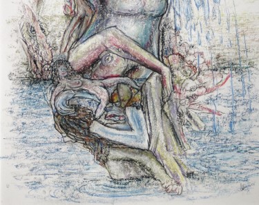 Drawing titled "The baptismal water…" by Gerrit Cnossen, Original Artwork, Pastel