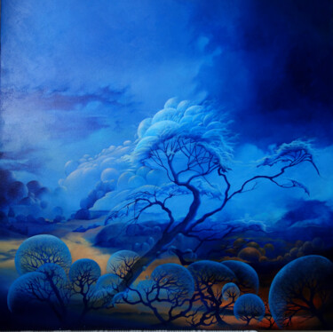 Schilderij getiteld "l'arbre bleu" door Gisiane Desabliaux, Origineel Kunstwerk, Olie