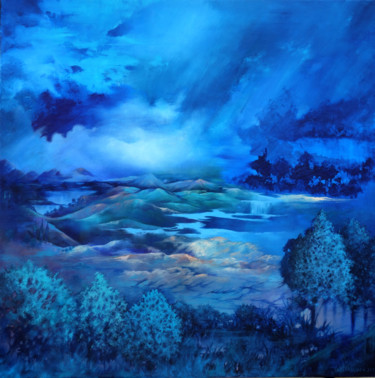 Peinture intitulée "ciel et terre" par Gisiane Desabliaux, Œuvre d'art originale, Huile Monté sur Châssis en bois