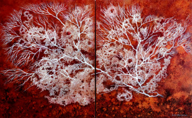 Painting titled "branchages" by Gisiane Desabliaux, Original Artwork, Oil Mounted on Wood Stretcher frame
