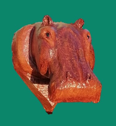 Sculpture intitulée "Hippopotame" par Georges André, Œuvre d'art originale, Bois Monté sur Panneau de bois