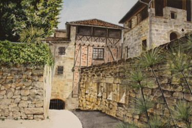 Painting titled "Vue de Figeac" by Gérard Nicaud, Original Artwork, Watercolor