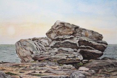 Painting titled "Levé du soleil sur…" by Gérard Nicaud, Original Artwork, Watercolor