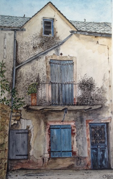 Painting titled "Vieille maison Avey…" by Gérard Nicaud, Original Artwork, Watercolor