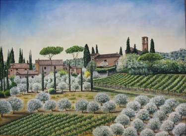 Painting titled "Paysage de Toscane." by Gérard Nicaud, Original Artwork, Oil