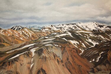 Pittura intitolato "Montagne Islandaise." da Gérard Nicaud, Opera d'arte originale, Pastello