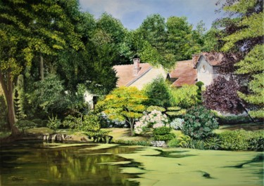 Картина под названием "Le parc du chateau…" - Gérard Nicaud, Подлинное произведение искусства, Масло