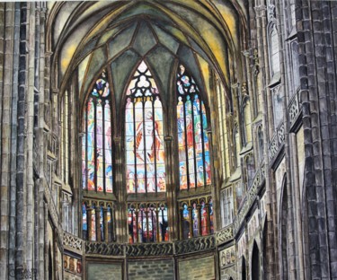 Malerei mit dem Titel "Cathédrale Saint-Gu…" von Gérard Nicaud, Original-Kunstwerk, Aquarell
