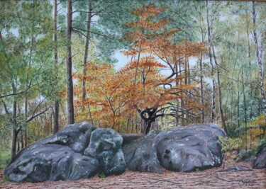 Rochers à Fontainebleau en automne Peinture intitulée "Rochers à Fontaineb…" par Gérard Nicaud, Œuvre d'art originale, Huile