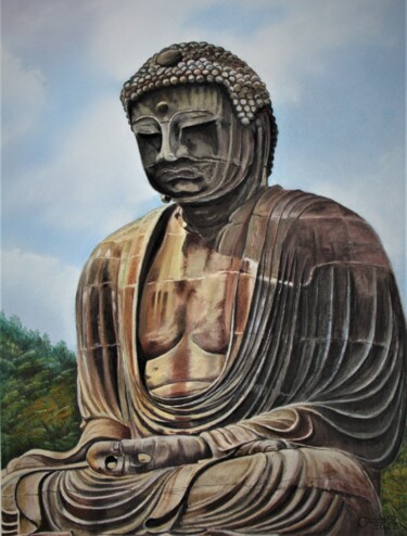Pintura intitulada "Grand Bouddha de Ka…" por Gérard Nicaud, Obras de arte originais, Pastel