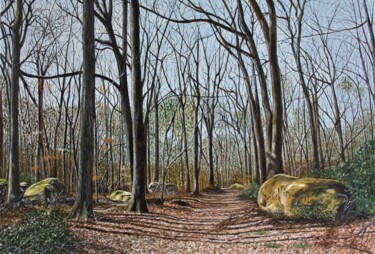 Painting titled "Forêt de Fontainebl…" by Gérard Nicaud, Original Artwork, Oil Mounted on Wood Stretcher frame