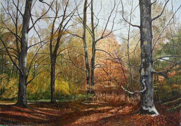 Painting titled "Couleurs d'automne…" by Gérard Nicaud, Original Artwork, Oil Mounted on Wood Stretcher frame