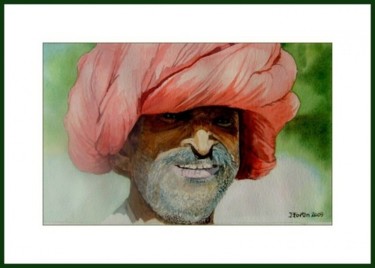 Malarstwo zatytułowany „Le turban rose” autorstwa Geako, Oryginalna praca, Akwarela