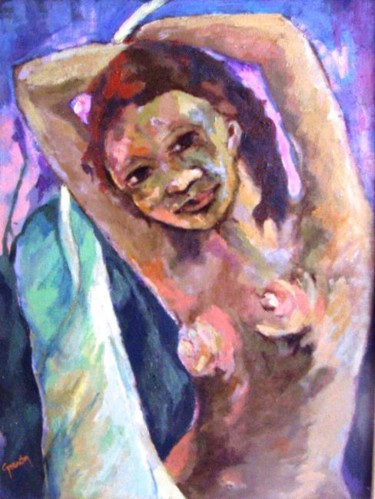 Painting titled "Country girl with b…" by Roger Geaniton, Original Artwork, Oil