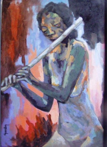 Painting titled "The flutist" by Roger Geaniton, Original Artwork, Oil