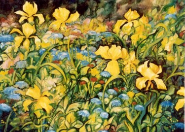 Painting titled "Yellow Iris" by Marta Goebel-Pietrasz, Original Artwork