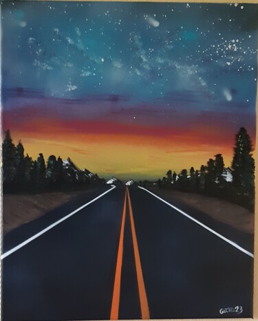 Malerei mit dem Titel "on the road" von Gecko, Original-Kunstwerk, Sprühfarbe