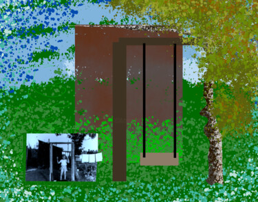 Digitale Kunst mit dem Titel "The Plum Tree Swing" von Gee Shepherd, Original-Kunstwerk, Digitale Malerei