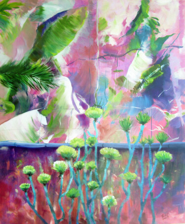 Malerei mit dem Titel "Gewächshaus auf Fue…" von Geert Bordich, Original-Kunstwerk, Acryl