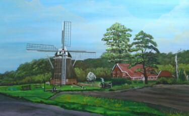 Schilderij getiteld "GroeneDijk" door Geert Winkel, Origineel Kunstwerk, Olie