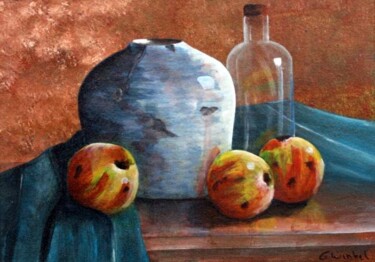 Schilderij getiteld "Drie appels" door Geert Winkel, Origineel Kunstwerk, Olie