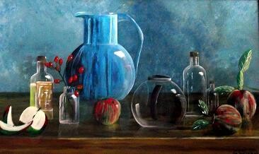 Painting titled "Blauwe kan" by Geert Winkel, Original Artwork, Oil