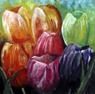 Schilderij getiteld "Tulpenveld2" door Geert Winkel, Origineel Kunstwerk, Olie