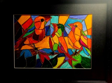 Malerei mit dem Titel "Songbirds" von Portable Art By Geerie, Original-Kunstwerk, Aquarell Auf Keilrahmen aus Holz montiert