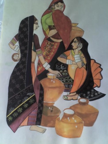 Painting titled "milkwomen" by Geeta Yadav, Original Artwork