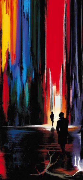 Картина под названием "Rouge et noir" - Gef Pyr, Подлинное произведение искусства, Масло Установлен на Деревянная рама для н…