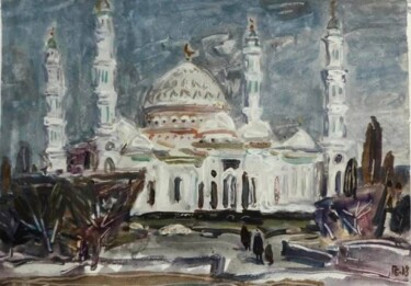 Rysunek zatytułowany „Мечеть Хазрет-Султан” autorstwa Геймран Баймуханов, Oryginalna praca, Akryl