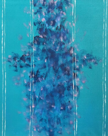 Painting titled "The Flowers in blue…" by Gela Mikava, Original Artwork, Acrylic