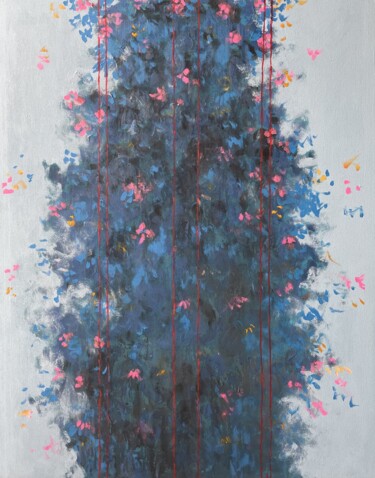 Schilderij getiteld "Flowers in blue and…" door Gela Mikava, Origineel Kunstwerk, Acryl