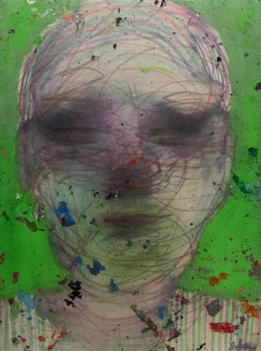 Painting titled "Abstracted face in…" by Gela Mikava, Original Artwork, Acrylic