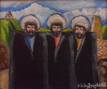Malerei mit dem Titel "მოხევეები" von Gela Papiashvili Art, Original-Kunstwerk