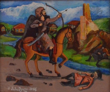 Painting titled "პაპაი ღუდუშაური(პაპ…" by Gela Papiashvili Art, Original Artwork