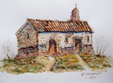 Zeichnungen mit dem Titel "Старая церковь" von Gela Philauri, Original-Kunstwerk, Aquarell