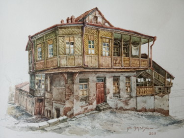 Drawing titled "На Мтацминда" by Gela Philauri, Original Artwork, Watercolor