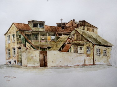 Tekening getiteld "Старый дом в Тбилиси" door Gela Philauri, Origineel Kunstwerk, Aquarel