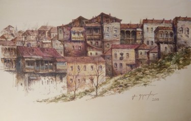 Zeichnungen mit dem Titel "Старые дома около М…" von Gela Philauri, Original-Kunstwerk, Aquarell