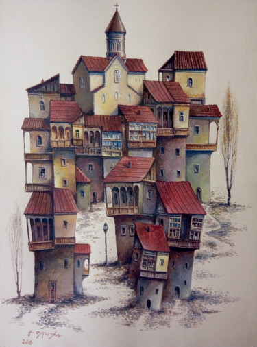 Zeichnungen mit dem Titel "Тбилисская вариация" von Gela Philauri, Original-Kunstwerk, Gouache