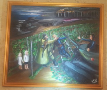 Father soldiers! Peinture intitulée "Father soldiers!" par Grisha Vartanyan, Œuvre d'art originale, Tissu