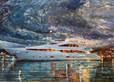 Painting titled "sunseeker 40m Yacht" by Gemma Andrews, Original Artwork, Oil